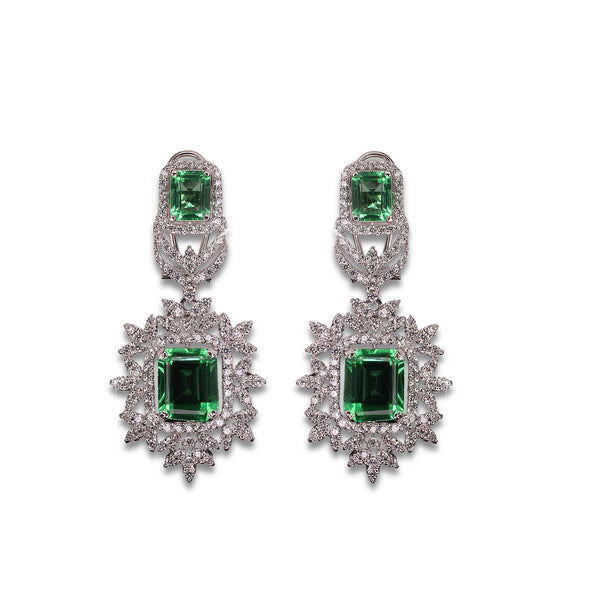 Earrings in Green Onyx and Zircons