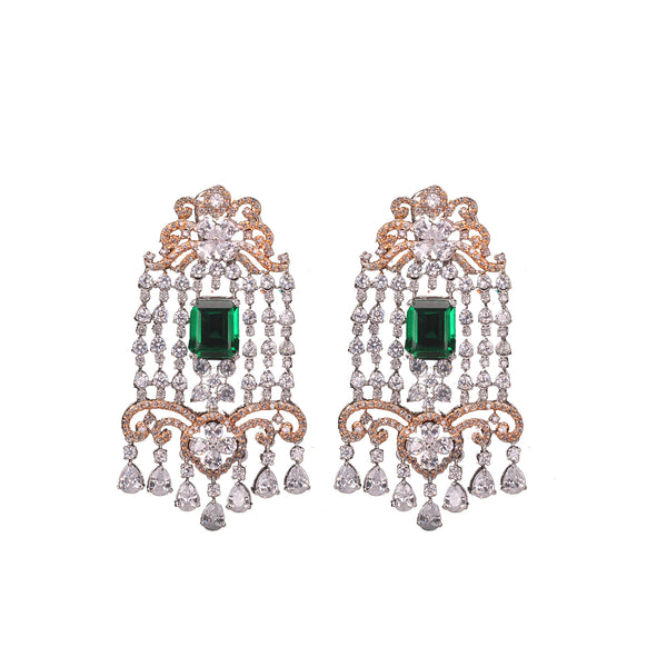 Earrings in Green Onyx and Zircons