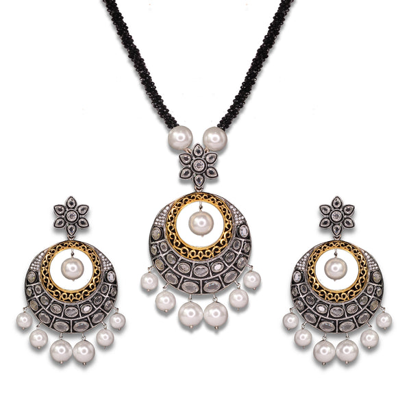 Necklace Set in Polkies, Pearls and Black Enamel