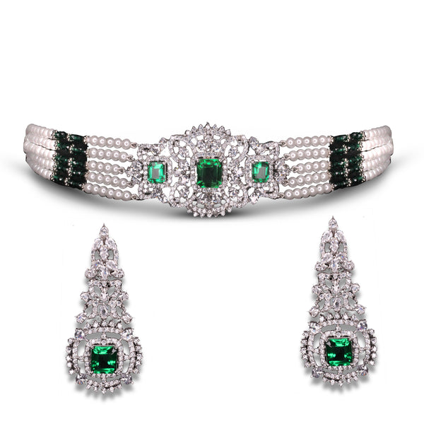 Chokar Set in Green Onyx, Pearls and Zircons