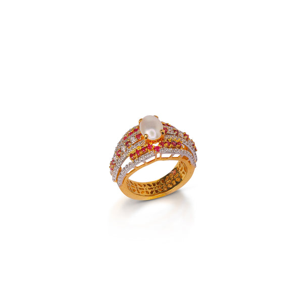 Ring in Chetum, Pearl and Zircons