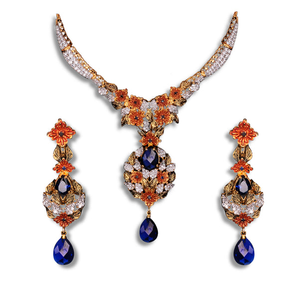 Necklace Set in Blue Onyx and Zircons