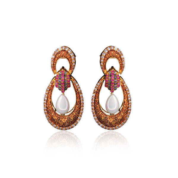 Earrings in Chetum, Pearls and Zircons
