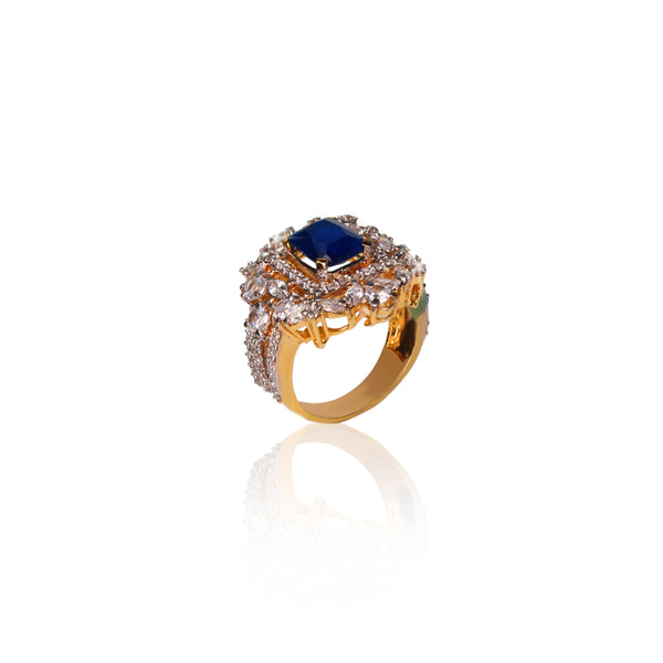 Ring in Blue Onyx and Cubic Zircons
