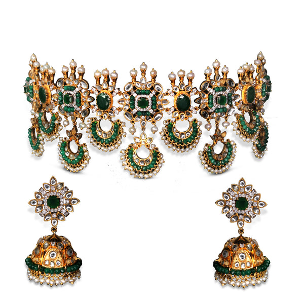 Necklace Set in Kundan, Jade, Pearls and Zircons