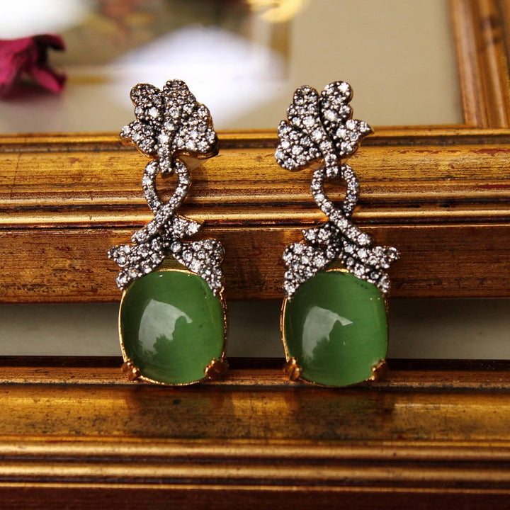 Earrings with Green Onyx and Cubic Zircons (6239981895863)