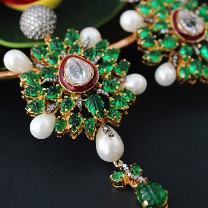 Earrings with Polkies, Jade and Pearls (6239990382775)