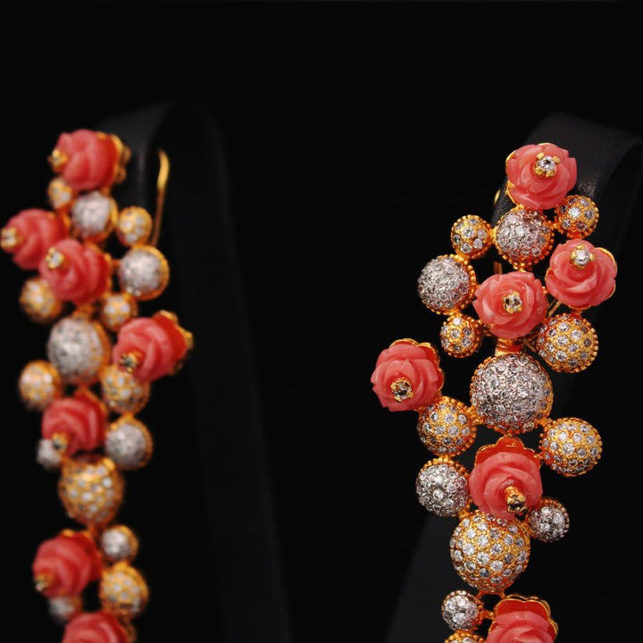 Earrings with Coral and Zircons (6239990481079)