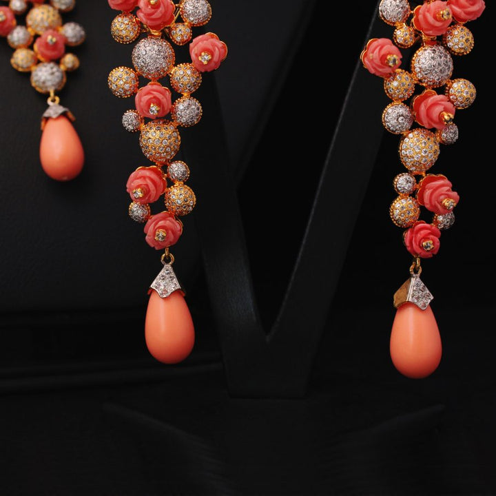Necklace Set with Coral and Zircons (6239990481079)