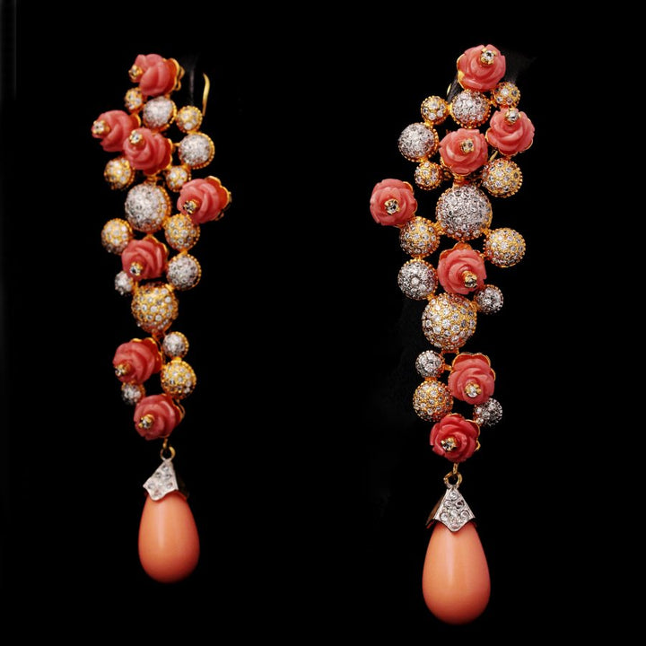 Earrings with Coral and Zircons (6239990481079)