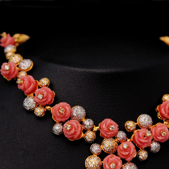 Necklace with Coral and Zircons (6239990481079)