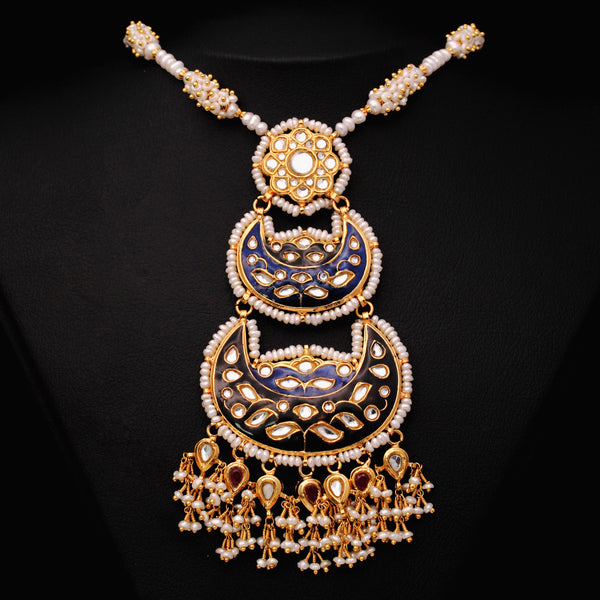 Necklace Set with Chetum, Pearls and Kundan Work (6239992381623)