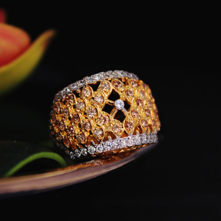Ring with champagne Zircons and Cubic Zircons (6240018333879)