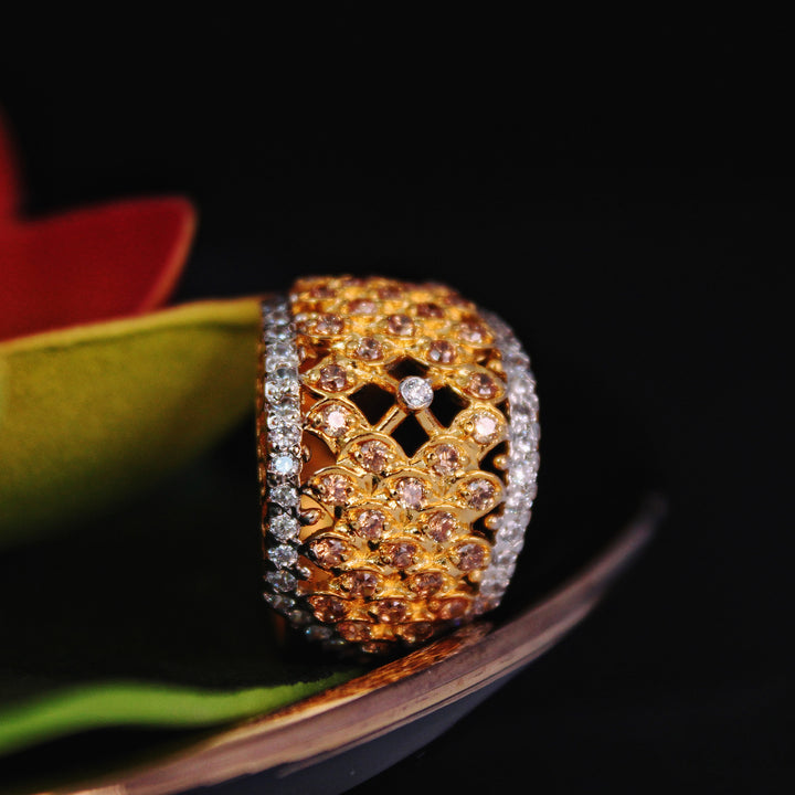 Ring with champagne Zircons and Cubic Zircons (6240018333879)