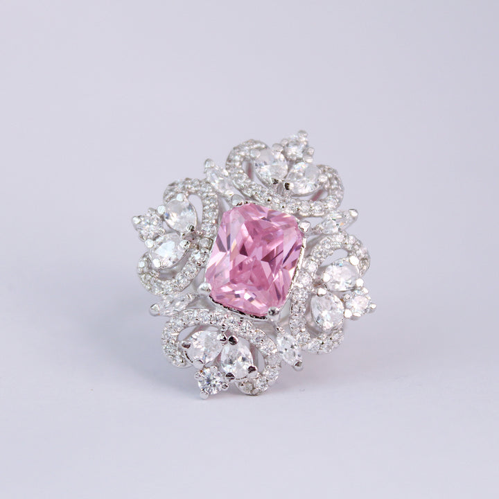 Ring with Pink Zircon and Cubic Zircons (6240018464951)