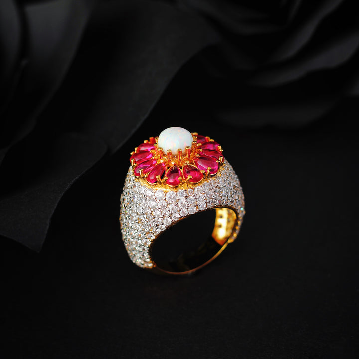 Ring with Pearl Chetum and Cubic Zircons (6240018694327)