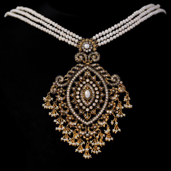 Necklace with Pearls and Cubic Zircons (6239992905911)