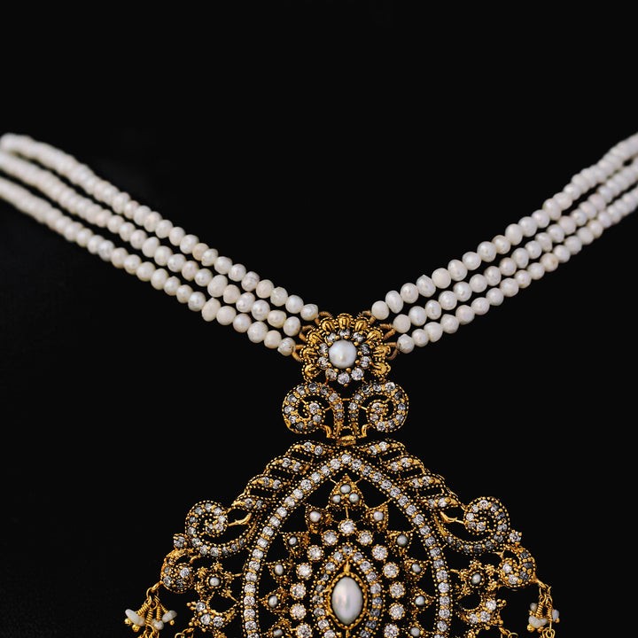 Necklace with Pearls and Cubic Zircons (6239992905911)