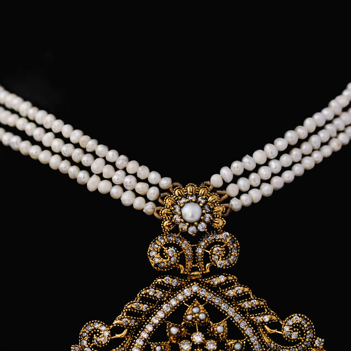Necklace with Pearls and Cubic Zircons (6239992905911)