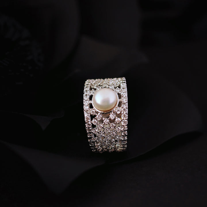 Ring with Fresh Water Pearls and Zircons (6240018858167)