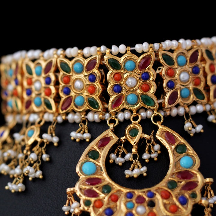 Necklace with Nauratan and Kundan Work (6239992971447)