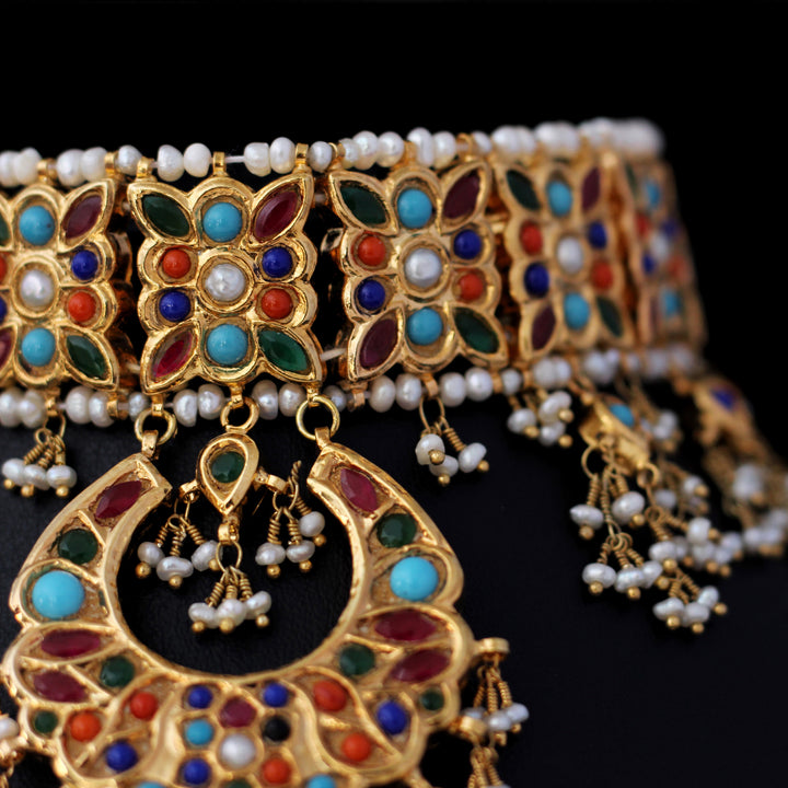 Necklace with Nauratan and Kundan Work (6239992971447)