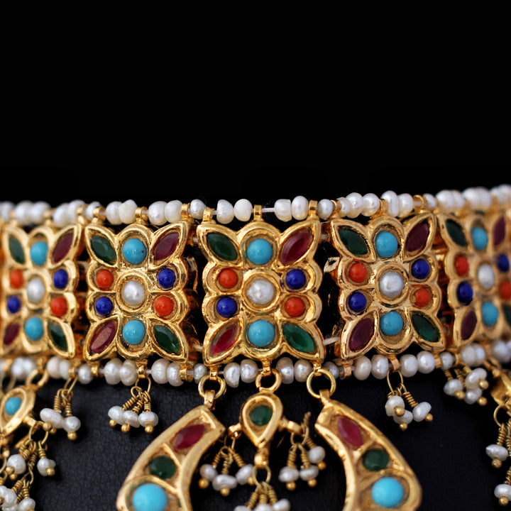 Necklace with Nauratan and Kundan Work (6239992971447)