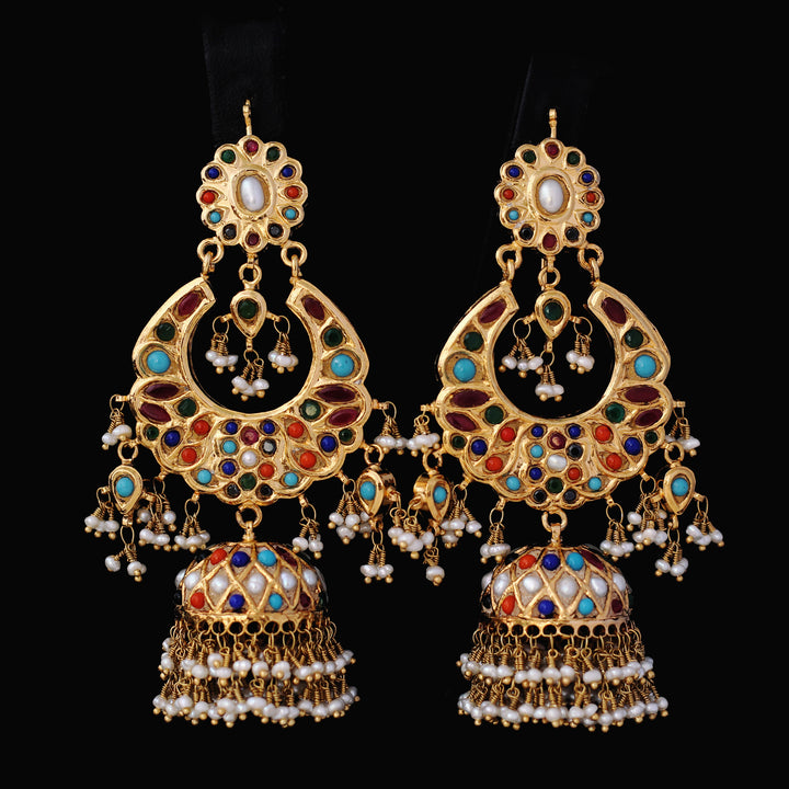 Earrings with Nauratan and Kundan Work (6239992971447)