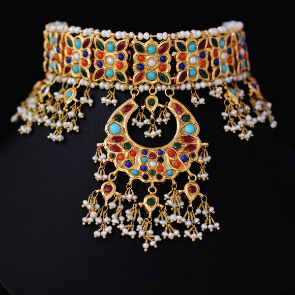 Necklace with Nauratan and Kundan Work (6239992971447)