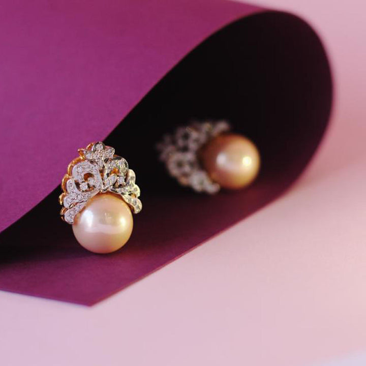 Diamond style earrings in pearls (6239996805303)