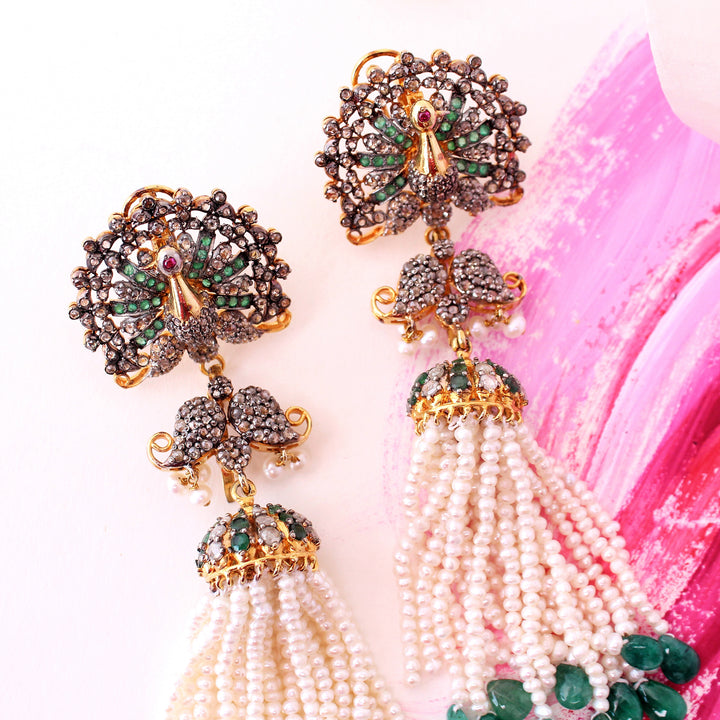 Peacock Earrings in Diamond Polkies (6240003719351)