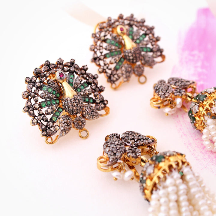 Peacock Earrings in Diamond Polkies (6240003719351)