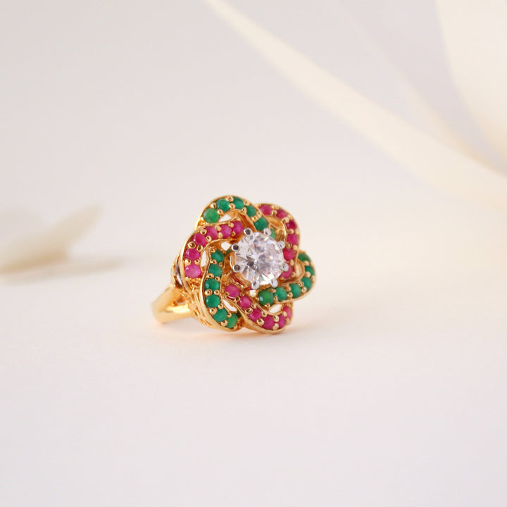 Ring with Chetum, Jade and Cubic Zircons (6240019218615)