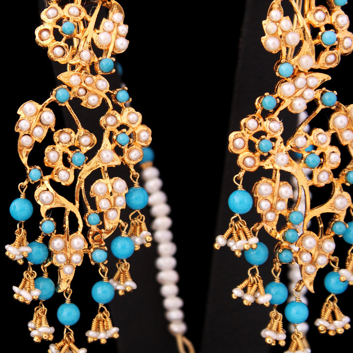 Earrings in Feroza and Pearls (6240001523895)