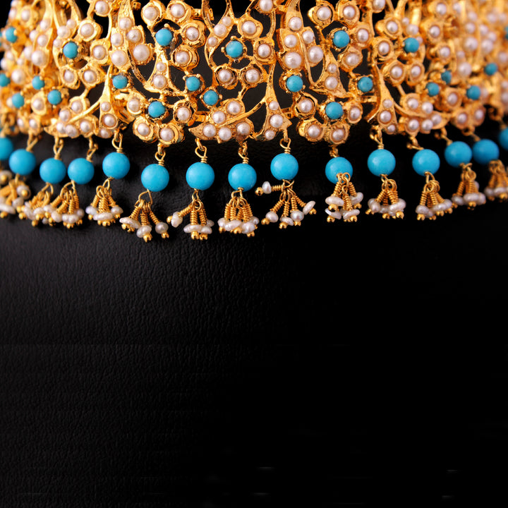 Necklace in Feroza and Pearls (6240001523895)