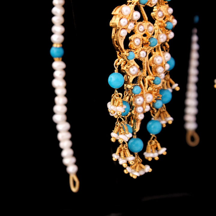 Earrings in Feroza and Pearls (6240001818807)
