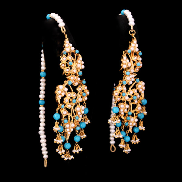 Earrings in Feroza and Pearls (6240001818807)