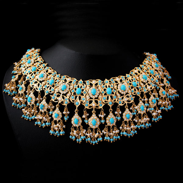 Necklace Set in Feroza and Pearls (6240005619895)