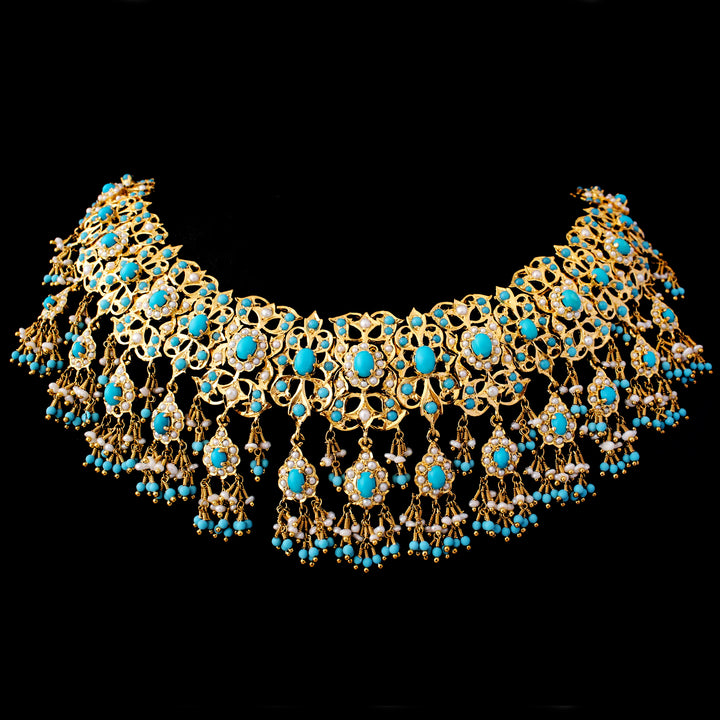 Necklace Set in Feroza and Pearls (6240005619895)