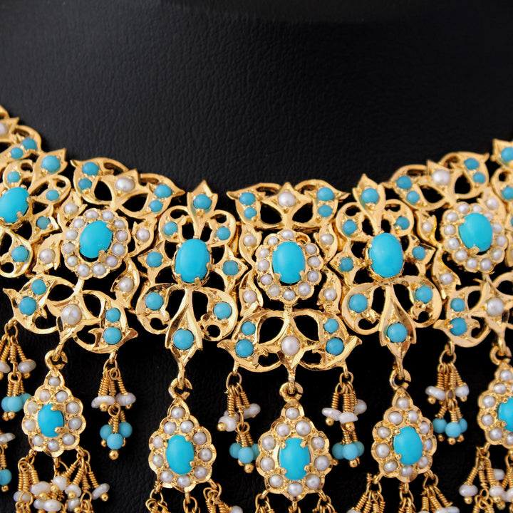 Necklace Set in Feroza and Pearls (6240005619895)