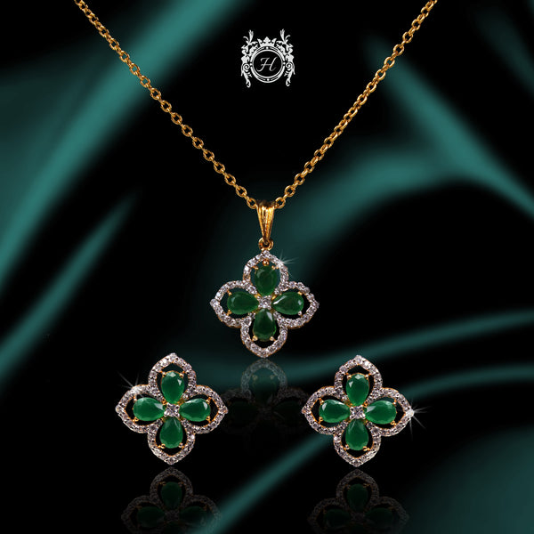 Pendant Set in Jade and Cubic Zircons