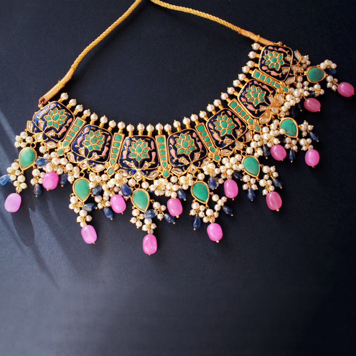 Necklace Set in Kundan Work and Multi Color Stones (6876416835767)