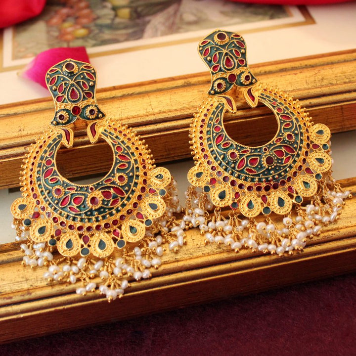 Earrings with Pearls and Meena Kari (6239985402039)