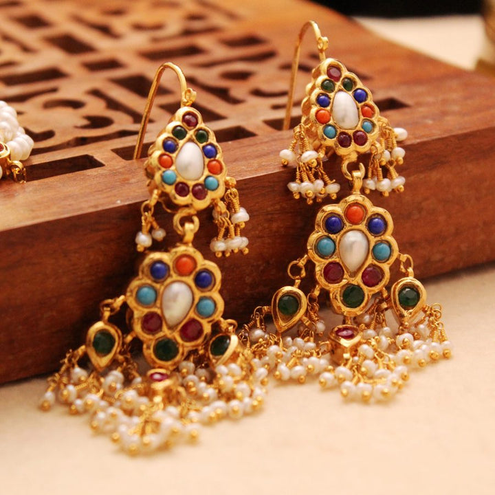 Earrings with Nauratan and Pearls (6239984550071)
