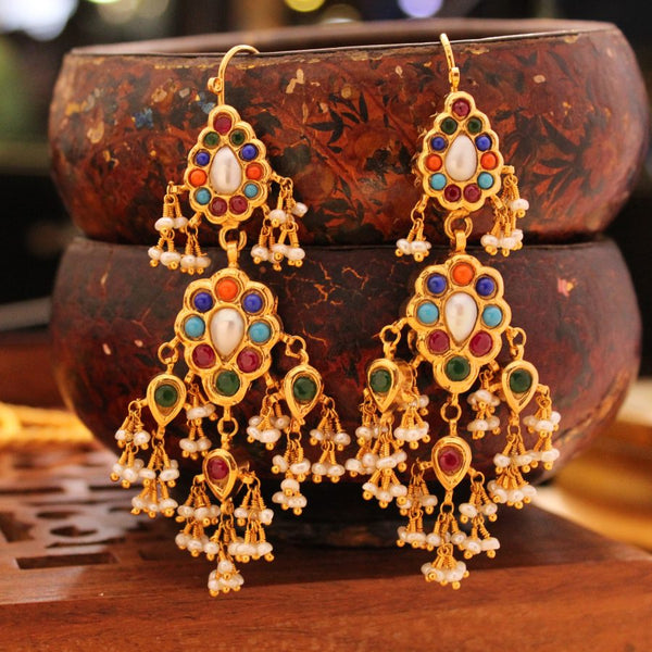 Earrings with Nauratan and Pearls (6239984550071)