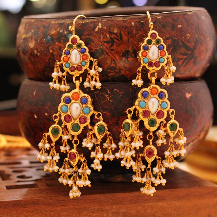 Earrings with Nauratan and Pearls (6239984418999)