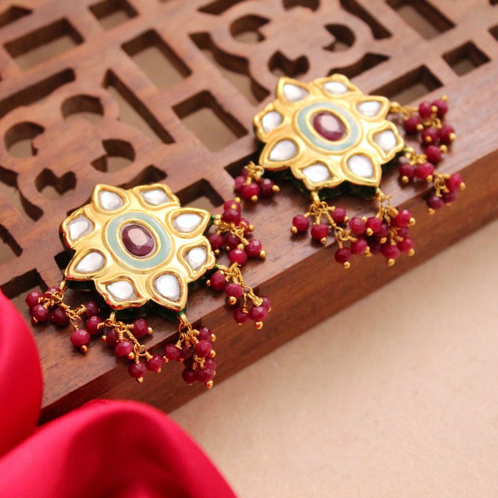 Earrings with Ruby and Kundan Work (6239985041591)