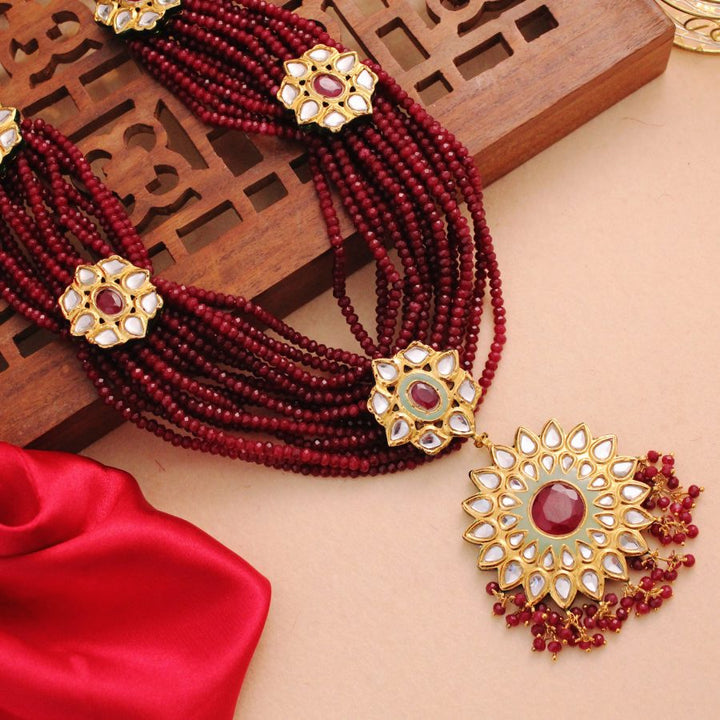 Necklace with Ruby and Kundan Work (6239985041591)