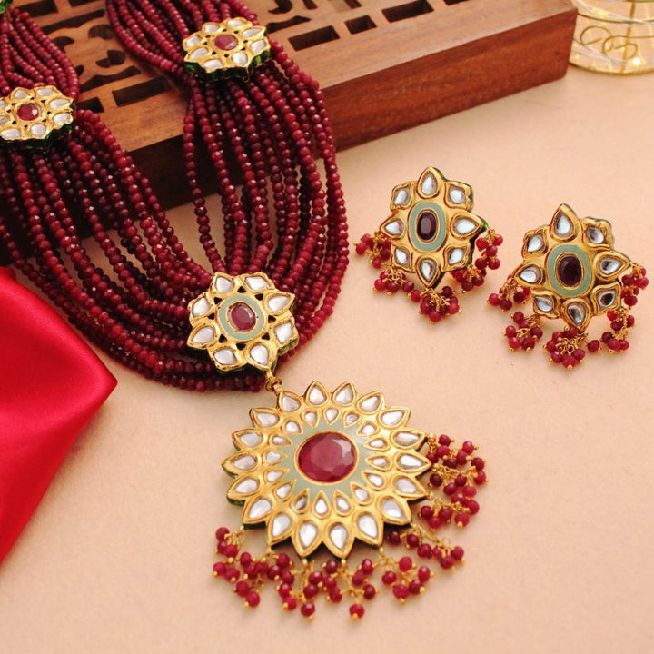 Necklace Set with Ruby and Kundan Work (6239985041591)