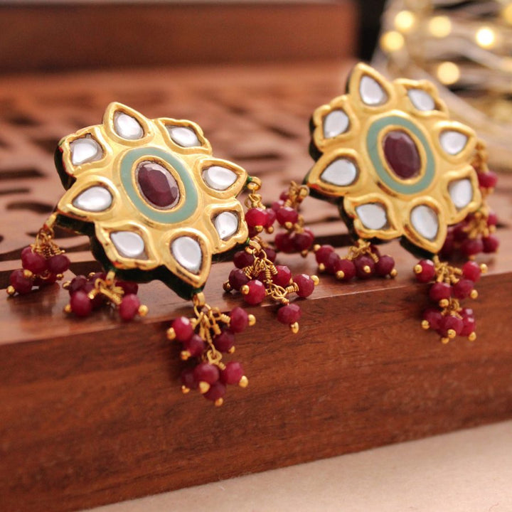 Earrings with Ruby and Kundan Work (6239985041591)